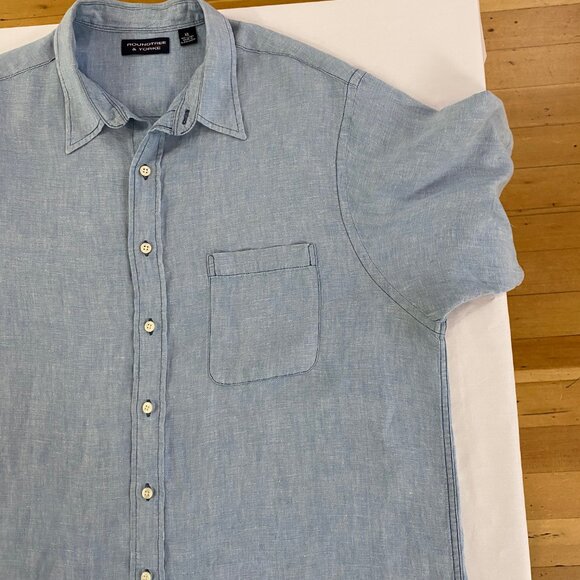 Roundtree & Yorke Men’s 100% Linen Light Blue Button Down Size XL - Picture 9 of 12
